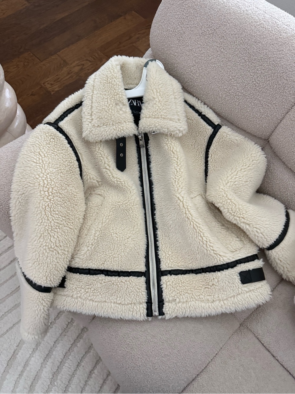 Zara Cream Sherpa jacket with black trim